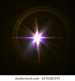 Flash Light Star Effects: Sunny Sparkles, Flash Beams, and Abstract Lens Glows with Bokeh and Dust. Isolated Lighting Elements for Vector Illustrations and Design Concepts