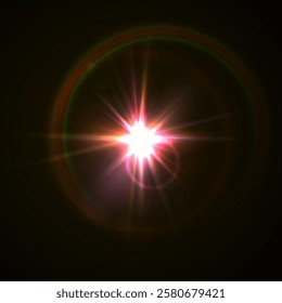 Flash Light Star Effects: Sunny Sparkles, Flash Beams, and Abstract Lens Glows with Bokeh and Dust. Isolated Lighting Elements for Vector Illustrations and Design Concepts