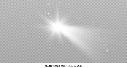 Flash de luz, una estrella sobre un fondo transparente.Sol, verano. luz solar. Explosión de luz de la luz. vector