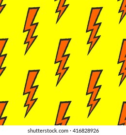 Flash, lightning bolt doodle seamless pattern. Hand drawn. Vector illustration