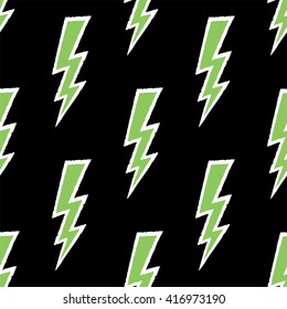 Flash, lightning bolt doodle seamless pattern. Hand drawn. Vector illustration