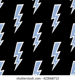 Flash, lightning bolt doodle seamless pattern. Hand drawn. Vector illustration