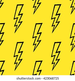 Flash, lightning bolt doodle seamless pattern. Hand drawn. Vector illustration