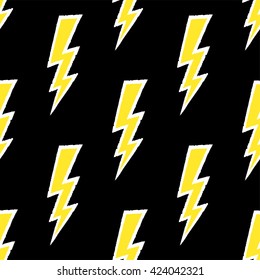 Flash, lightning bolt doodle seamless pattern. Hand drawn. Vector illustration
