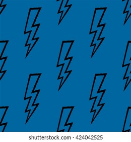 Flash, lightning bolt doodle seamless pattern. Hand drawn. Vector illustration