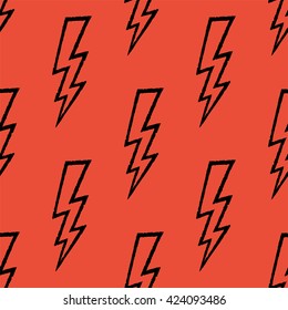 Flash, Lightning Bolt Doodle Seamless Pattern. Hand Drawn. Vector Illustration