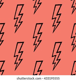 Flash, Lightning Bolt Doodle Seamless Pattern. Hand Drawn. Vector Illustration