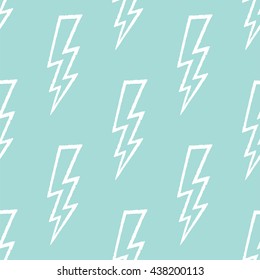 Flash, lightning bolt doodle seamless pattern. Hand drawn. Vector illustration