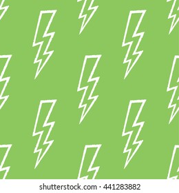 Flash, lightning bolt doodle seamless pattern. Hand drawn. Vector illustration