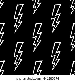 Flash, lightning bolt doodle seamless pattern. Hand drawn. Vector illustration