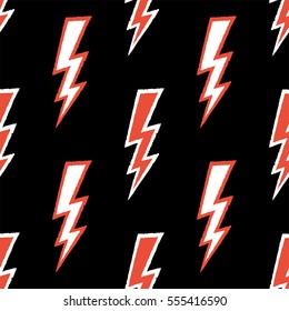 Flash, lightning bolt doodle seamless pattern. Hand drawn. Vector illustration