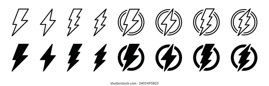 flash lightning bolt icon. Electric power icon symbol. flash thunderbolt icon in line and flat style. Power energy sign and symbol. Vector illustration