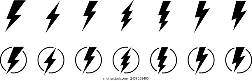 parpadea el icono del relámpago. Símbolo de energía eléctrica. Señal de energía de potencia, ilustración vectorial