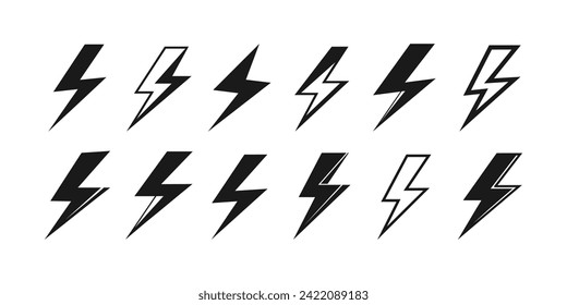 Flash lightning bolt icon set. Electric power symbol. Power energy signs isolated on white background. Vector EPS 10