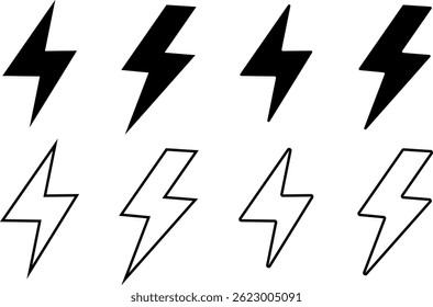 flash lightning bolt icon set. Electric power symbol. Power energy sign. fast speed logotype
