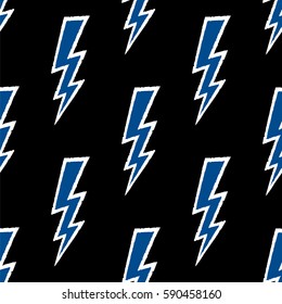 Flash, lightning bolt seamless pattern. Lapis Blue, black and white color. Vector illustration