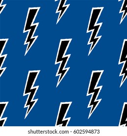 Flash, lightning bolt seamless pattern. Lapis Blue, white and black color. Vector illustration