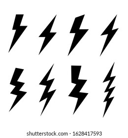 flash lightning bolt set hand drawn for design isolated on white background. vector illustration