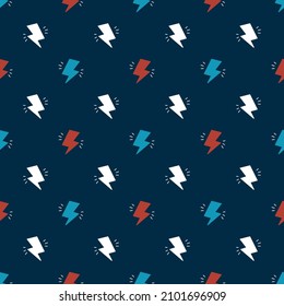 Flash. Lightning Bolts Seamless Pattern. Colorful Background with Doodle Lightning Signs, Thunderbolts, Energy Thunder bolt. Rainbow colors. Vector illustration.