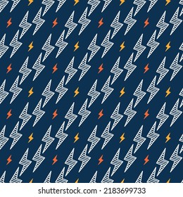 Flash. Lightning Bolts Seamless Pattern. Vector Background with Doodle Lightning Signs, Thunderbolts, Energy Thunder bolt