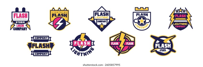 Flash Lightning Company Logo and Label Vector Set