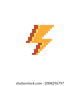 Flash lightning. Electricity icon. High voltage logo. Charging icon. Pixel art style design. 8-bit sprites. Isolated vector illustration.
