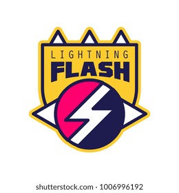 Flash lightning logo, badge with lightning symbol, design element for company identity vector Illustration