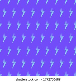 Flash lightning seamless pattern for girl power style background. Bright blue gradient bolts on a violet background. Vector illustration.
