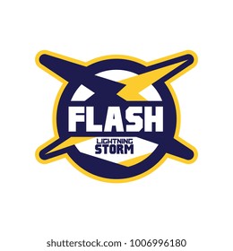 Flash lightning storm logo template, company identity label, business badge vector Illustration