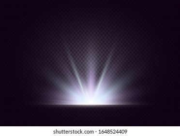 Flash lights on a transparent background. Bright flashes and glare. Star or Sun.