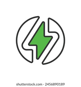 Flash, in line design, green. Flash, lighting, speed, photography on white background vector. Flash editable stroke icon.