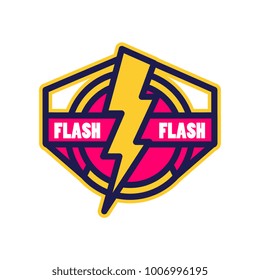 Flash logo, badge with lightning symbol, design element for company identity vector Illustration