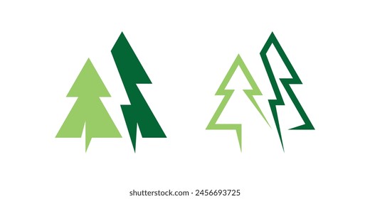 Diseño de logo de flash pino, bosque, energía, relámpago, relámpago, diseño de logo, Plantilla, símbolo, Vector.