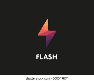 Flash Logo design vector illustration. Fast quick polygon symbol. Rapid thunderbolt  colorful icon, t shirt print graphics, apparel fashion tee design. 