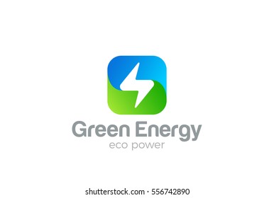 Flash Logo square design vector template. Thunderbolt symbol.
Green Energy Eco Power electric Logotype concept