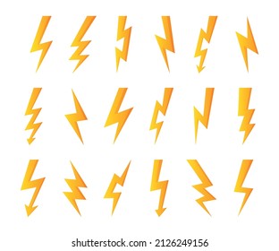 logotipo de flash. icono de alumbrado por tormenta, símbolo de energía y carga rápida de la batería. Conjunto de vectores