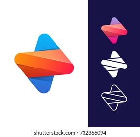 Flash logo template. Abstract vector letter N icon. Material design style