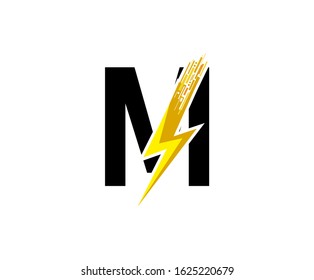 Flash M Letter Logo, Digital Data Electrical Bolt Logo Vector