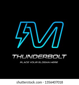 Flash M letter vector logo template. This font with thunder symbol. Logotype. Alphabet suitable for fast, power, electric, identity, moving and speed.
