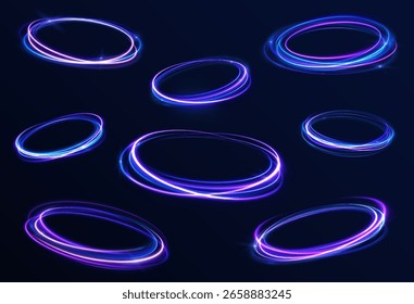 Destello de remolino mágico con ondulación brillante y brillo nocturno en la curva de chispa Luz de chispa Espiral de energía voladora Fondo de chispa Bokeh Forma vibrante Elemento de Vector de velocidad

