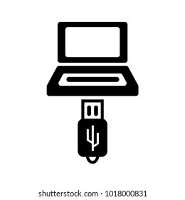 flash memory card inserted in computer icon vector. laptop isolated simple sign