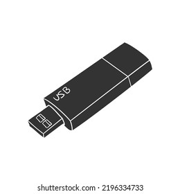 Flash Memory Icon Silhouette Illustration. Pen Drive Vector Graphic Pictogram Symbol Clip Art. Doodle Sketch Black Sign.