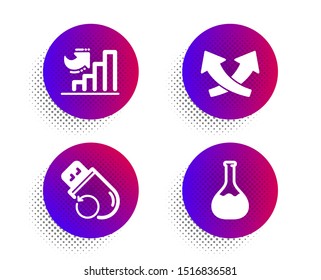 Flash memory, Intersection arrows and Growth chart icons simple set. Halftone dots button. Chemistry lab sign. Recovery usb, Exchange, Diagram graph. Laboratory. Technology set. Vector