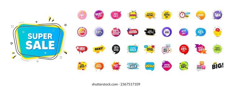 Flash offer sale banners pack. Promo price discount stickers. Special offer 3d speech bubble. Promotion flash coupons. Mega discount deal banners. Sale chat speech bubble. Ad promo message. Vector