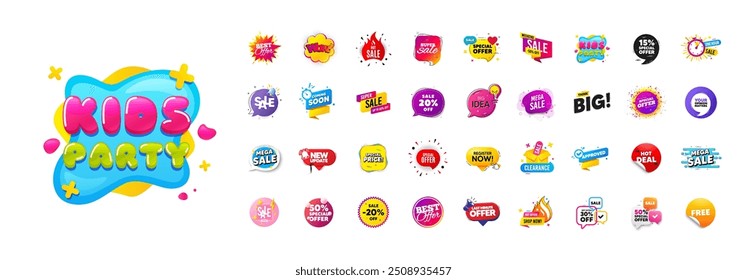 Flash offer sale banners pack. Promo price discount stickers. Special offer 3d speech bubble. Promotion flash coupons. Mega discount deal banners. Sale chat speech bubble. Ad promo message. Vector