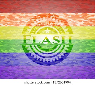 Flash on mosaic background with the colors of the LGBT flag