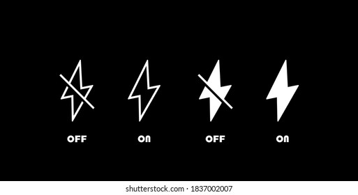 Flash ON or OFF button set. Icon for mobile app or website. Vector illustration.