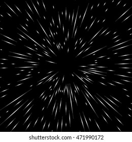 Flash, outbreak, stylized cosmic blast. Black and white vector illustration