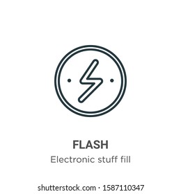 Flash outline vector icon. Thin line black flash icon, flat vector simple element illustration from editable electronic stuff fill concept isolated on white background