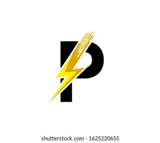 Flash P Letter Logo, Digital Data Electrical Bolt Logo Vector